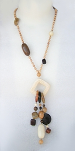 holzschmuck, kette aus holz und bernstein